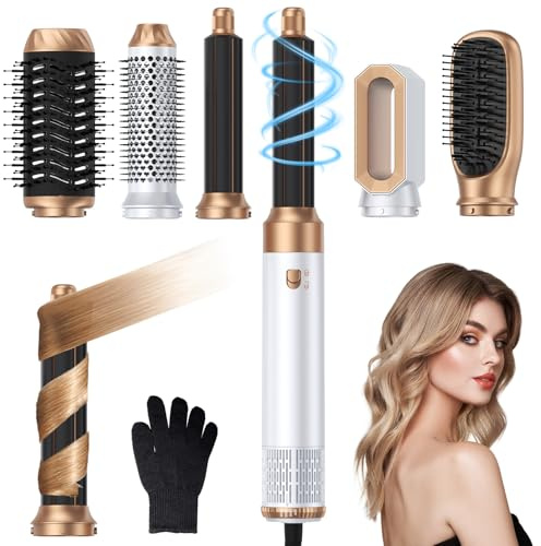 MogaWave Air Styler 6 in 1 Airbrush Hair Styler Set with 200 Millions Negative Ionic Hot air Styler with Blow Dryer Brush Hair Dryer Curler, Auto Curling Wands, Air stylers for Women