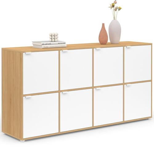 IDMarket - Buffet casier 139 cm Cassie 8 Portes Blanc et Bois