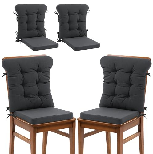 ROYALAY 2 Sets Cushions for Kitchen Chairs, Dining Chair Back Cushion with Straps, Dining Room Seat Pad & Back Pad with Removable Cover, Grey