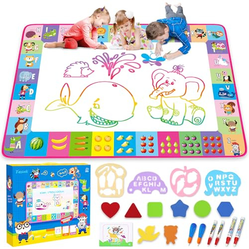 Water Doodle Mat,Kids Painting Writing Color Doodle Drawing Mat Toy Bring Magic Pens Educational Toys for Age 2 3 4 5 6 7 Year Old Girls Boys Age Toddler Birthday Gifts
