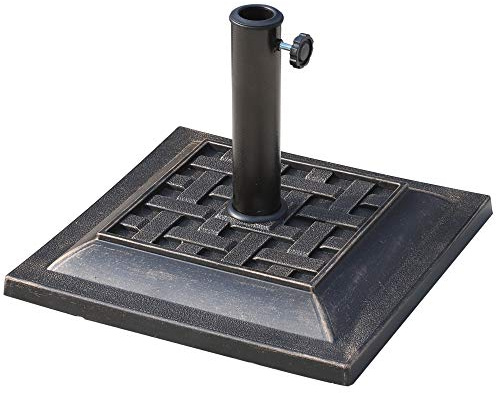 20 lbs Patio Market Umbrella Base Stand Resin Parasol Holder Square with Beautiful Decorative Pattern Easy Setup, for Φ1.5, Φ1.89 Pole, for Beach, Lawn, Deck, Backyard, Garden, Bronze