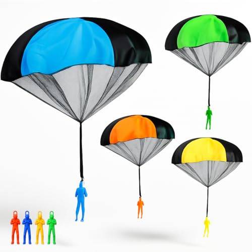 Toyana Parachute Toys for Kids, 8 PCs Hand Throw Flying Glider Parachute Toy with Mini Sky Diver, Family Interactive Outdoor Fun Activity Gift for Children 3+ Years Kids