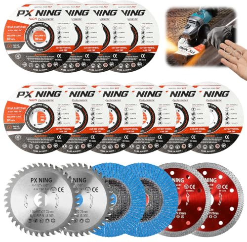 Kapskivor 115, 16 stycken kapskivor metall, vinkelslip skivor 115, 115 mm skärskiva med 22,23 mm borrning, för skärning av metall, sten, trä, keramik, kakel och slipning
