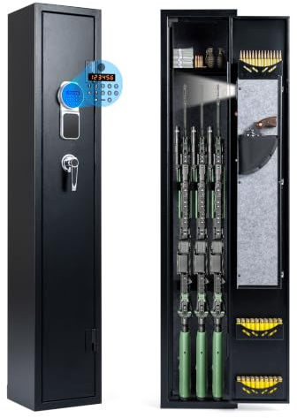 COSTWAY Armero para 4 Rifles y Munición, Cerradura y 2 Llaves | Caja Fuerte para Rifles con Teclado Digital, Metal, Culata Extraíble, Alarma