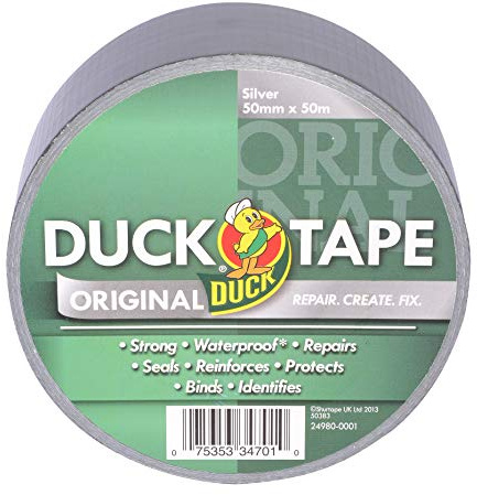 Duck Tape Original Silver, 50 mm x 50 m. The original high strength waterproof gaffer and duct adhesive cloth repair tape