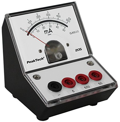 PeakTech P 205-04 Strommessgerät/ Amperemeter Analog/ Messgerät mit Spiegelskala 0 … 50mA/ 500mA/ 5A DC
