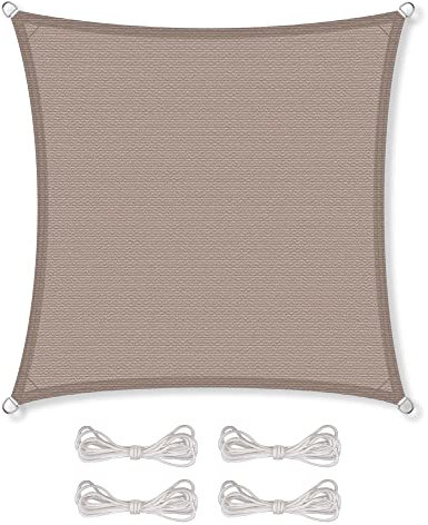 CelinaSun Sonnensegel inkl Befestigungsseile Premium HDPE wetterbeständig atmungsaktiv Quadrat 4,6 x 4,6 m Taupe