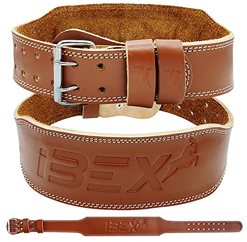 iBEX Weight Lifting Belt Leather 4” Padded Lumbar Back Support Suede Lining Steel Buckle Functional Training Bodybuilding Powerlifting Exercise Deadlifts Squats Workout Home Gym Fitness Equipment-L