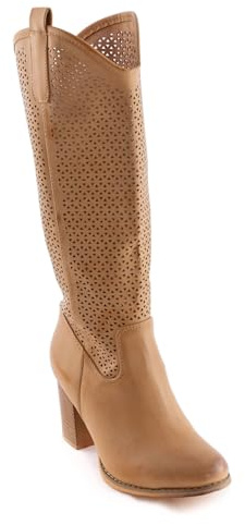 Toocool Botas Cowboy de Mujer para Verano, Botas Vaqueras Texanas Perforadas de Tacón Cómodo G-627 [37, Beige]