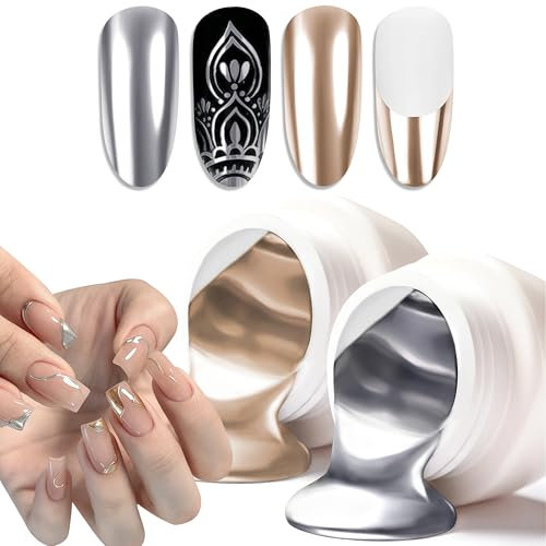 U-Shinein 2 Colours Metallic Nail Painting Gel, Golden Silver Painted Gel Nail Polish 3D Metal Painting Gel Drawing Nail Gel Soak Off DIY Nail Art Manicure, Sliver + Golden