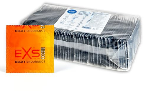 EXS Delay Condoms (144 Pack) Regular Fit, Premium Latex with Non-Spermicidal Lube, Straight-Walled with Teat, PETA-Approved Vegan Condom, 3 Year Life - CE Marked Male Condoms