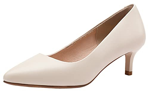Jamron Damen Volles Echtes Leder 5CM High Heels Elegant Spitze Zehen Pumps Büro Arbeitsschuhe Beige SN602C015-1 EU38