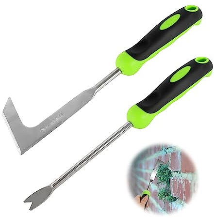 xnnmzhao Unkrautkratzer mit Stiel, 2 Stücke Hand Unkrautstecher Unkrautkratzer mit Langem, Plattenfugenkratzer für den Garten Entfernen von Unkraut und Moos Fugenreiniger