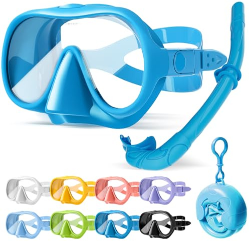 HINATAA Schnorchelset Erwachsene, Macaron Rahmenlose Taucherbrille, 180° Ultra Weitsicht Anti Nebel Schnorchelmaske, Anti-Leck Professionelles Tauchmaske, Schwimmbrille Frauen Männer (Dunkelblau)