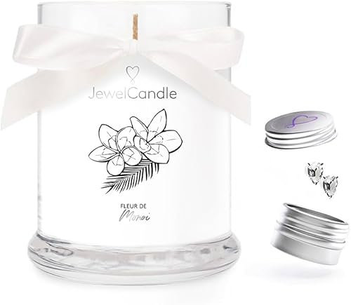 Candle Brothers Duftkerze mit Schmuck | Fleur de Monoi (250g) | Juwel Kerze | Geschenke für Frauen | Kerze im Glas mit Ohrring