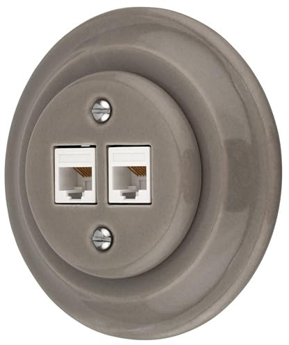 Scatola di rete CAT.5E da incasso in porcellana, 2 prese, serie PR1, colore grigio/beige