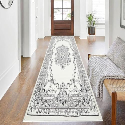 Extra Long White Carpet Runner Rug 100 x 420 cm Custom Length Hallway Kitchen Living Room Floor Mat with Non Slip Back Rugs Runners for Carpet Protection