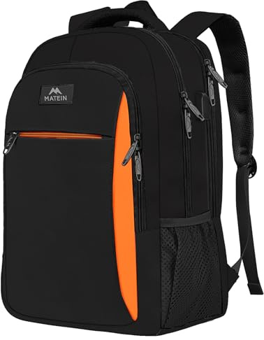 MATEIN Zaino Uomo per PC 17.3 Pollici, Antifurto Zaino Porta Laptop con Caricatore USB, Impermeabilie Zaini Universitari Casual per Computer, Notebook, Viaggio, Lavoro, Regalo, Nero Arancione