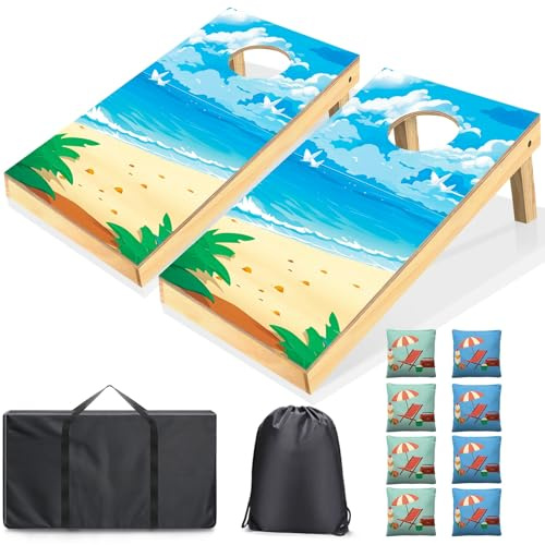 Wakefa Cornhole Set majs hålbrädor, 2 × 1 fot massivt trä bönpåse kasta spelset med 8 bönpåsar och 2 cornhole brädor, majshål utomhusspel för vuxna och familj födelsedagsfest spel