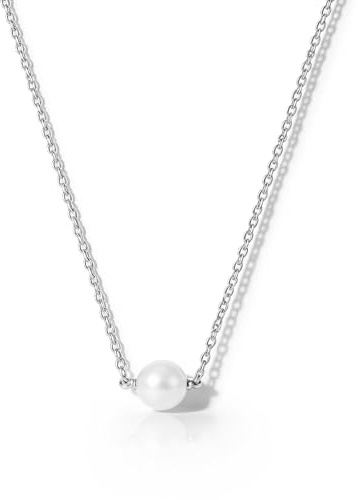 HANLI Kette Silber 925 Perlenkette Damen - Zarte Minimalistische Halskette für Hochzeit Alltag Elegante Perlen Halskette mit Hypoallergener Schmuck Braut Brautjungfer Frauen