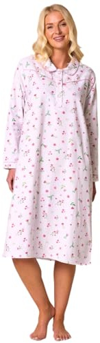 Suzy & Me Ladies 100% Brushed Cotton Winceyette Nightdress (PINK DAISY, 8-10)