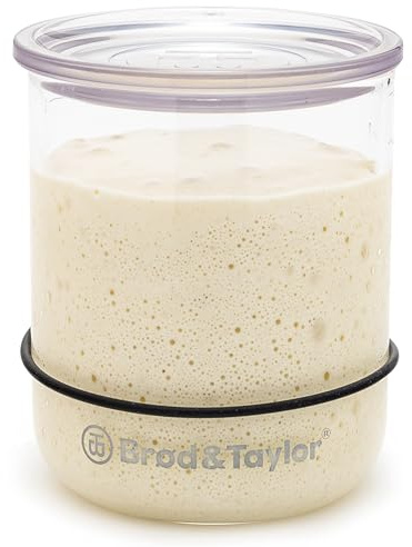 Brod & Taylor Small Sourdough Starter Jar (12oz) Less Discard Waste, 100% Dishwasher Safe, Measurement Markings, and Height Marker (Durable Glass Jar, BPA-Free)