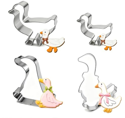 Set di 4 Formine Biscotto a Forma di Oca, Stampi Biscotti Animali, Utensili da Forno in Acciaio Inossidabile per Vari Alimenti, Due Forme Diverse, Cottura Natalizia