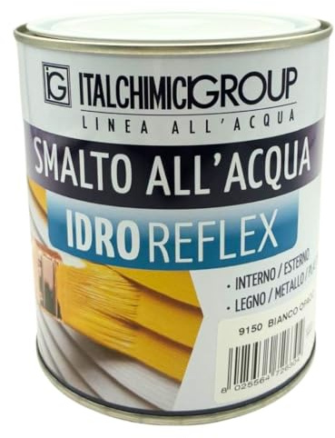 Italchimici Smalto all'Acqua Bianco Lucido 750 ml – Vernice Multiuso per Legno, Metallo e Plastica, Interno/Esterno, Alta Copertura, Asciugatura Rapida, Finitura Resistente - Idroreflex