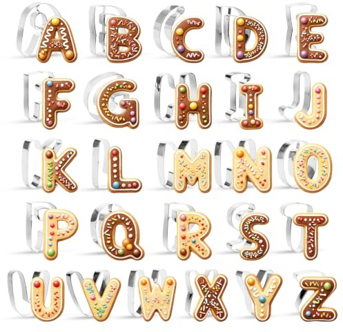 Juego de 26 moldes para fondant con letras del alfabeto A Z de acero inoxidable para letras, cortadores de galletas, galletas, galletas, sándwiches, accesorios de horneado para cumpleaños, fiestas
