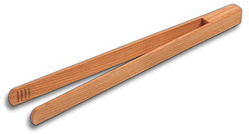 Hofmeister Holzwaren® Pinzas para asar salchichas de madera de cerezo BBQ, para salchichas, bistecs y verduras a la parrilla, agarre firme gracias a las ranuras pinzas barbacoa | 30 cm 30 * 4.8 * 2cm