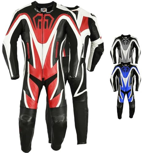 German Wear Einteiler Motorradkombi Motorrad Lederkombi aus Rindsleder echtleder Kombi, Größe:56/2XL, Farbe:Rot