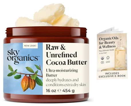 Sky Organics Kakaobutter Creme für den Körper, 100% Naturbelassene und Unraffinierte Body Butter - Lindernd, Beruhigend und Straffend, 454 g