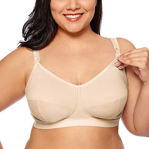 Gratlin - Sujetador de Lactancia de Copa Completa Algodón sin Aros para Mujer Beige# 110D