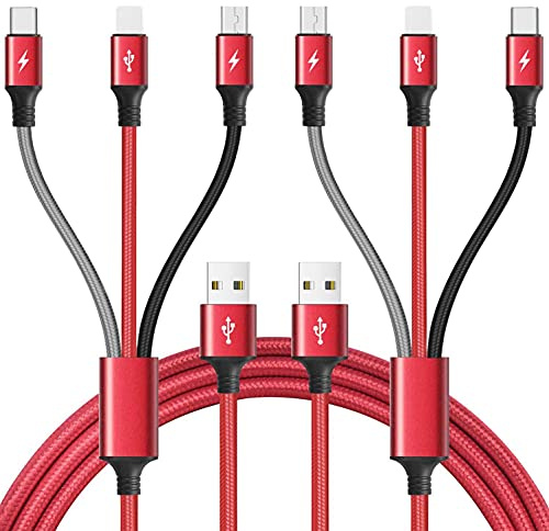 Multi Charging Cable, 10Ft 2Pack Multi Fast Charger Cable Braided Universal 3 in 1 Multi Charging Cord Long USB Cable Adapter IP/Type C/Micro USB Port for Cell Phones/iPhone/Tablets/Samsung/More