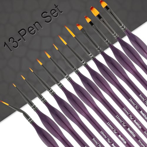 Detail Paint Brush Set, Rock Ninja 13pcs Thin Brushes for Fine Detailing & Art Painting - Acrylic,Watercolor, Oil Miniatures, Scale Models, Airplane Kits, Nail, Line Drawing