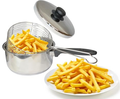 New 20cm 3pc Stainless Steel Chip Pan Fryer Induction with Wire Basket Glass Lid