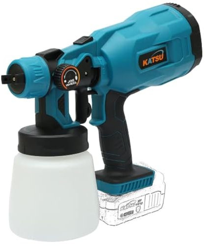 KATSU FIT-BAT Cordless Paint Sprayer 18V/21V Paint Spray Gun with 1.8mm 2.5mm Nozzles for Garden Fence Wood Treatment Furniture Tractors Undercoat and More, Without Battery