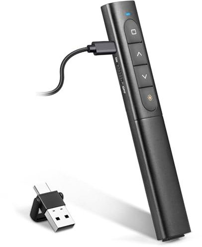 USB/Type-C 2-in-1 Wireless Presenter Aufla-dbarmit Hyperlink Lautstärkeregler, 2.4Ghz Powerpoint Fernbedienung Pointer für Präsentationen Klicker, Kabelloser Präsenter für Mac Laptop