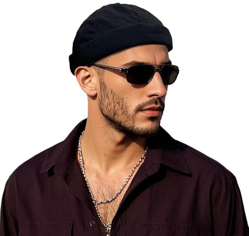Clakllie Summer Docker Caps Men Women Hats Skullcap Beanie Worker Cap Adjustable Skull-Cap Summer Sailor Hat Biker Cap Hip Hop Dancing Hats,GD43-Black