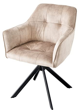riess-ambiente.de Design Stuhl LOFT Champagner Samt drehbar Metallgestell schwarz mit Armlehne