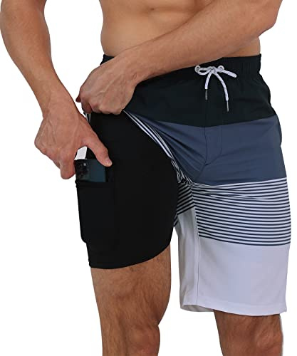 Arcweg Homme Short de Bain 2 en 1 à séchage Rapide Long Short de Bain avec Doublure de Compression Surf Short de Plage Extensible avec Poches à glissière XL(EU)