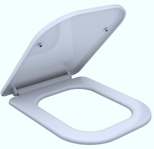 Square Rectangular Soft Close Toilet Seat Quick Release Loo Mute Cover Easy Installation with Top Fix Blind Hole Stainless 360 Adjustable Hinges UF White