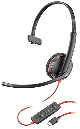 Poly Blackwire 3210 Wired Headset (Plantronics) - Noise-Canceling Mic - Single-Ear Design - Connect to PC/Mac via USB-C or USB-A - Works w/Teams, Zoom - Amazon Exclusive