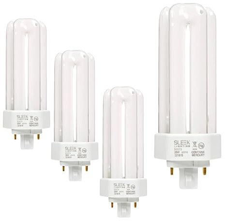 SLEEKLIGHTING 26 Watt T4 Tri Tube CFL 4 Pin GX24Q-3 Base Light Bulb 4200K 1600lm - Compact Fluorescent - Cool White Light 4pack