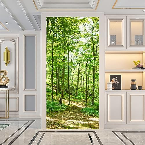 Türfolie Selbstklebend Wald Grüne Bäume Türtapete PVC Türposter Tapete Abnehmbar Türaufkleber Abziehen und Aufkleben Klebefolie Möbel Wasserdichte Fototapete Türfolie 77x200cm