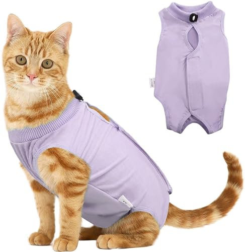 Voarge Recovery Suit Katze, Katzenbody Nach Op Anti-leckende, Verhindern Lecken Nach der Operation Tragen Weaning und Warmhalte Recovery Tuch Anzug für Katzen Hunde (M, Lila)