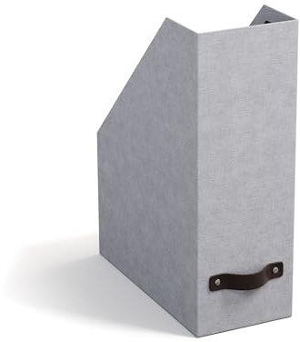 BIGSO ESTELLE Stehsammler für Zeitschriften, Magazine und Akten – praktischer Organizer aus Faserplatte und Papier in Leinenoptik – stabiler Zeitschriftenhalter mit Griff – hellgrau