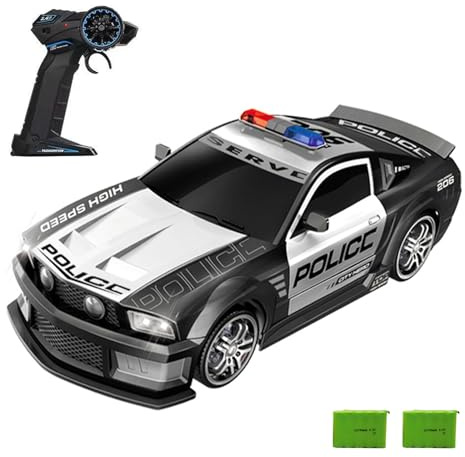 Goolsky Voiture télécommandée, 1/12 RC Drift Car Voiture RC Racing Car 2,4 GHz Voiture de Police télécommandée Dérive à 360° avec lumière Dérive Voiture de Course télécommandée pour Enfants