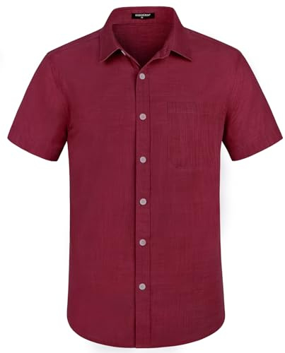 HISDERN Camisa para hombre, manga corta, camisa de lino, camisa de ocio, camisa de negocios, camisa de verano con bolsillo en el pecho, camisas informales, corte regular
