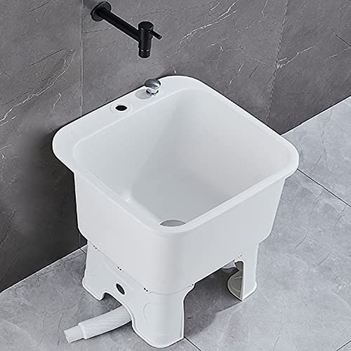 Commercial Floor Mount Mop Sink, Laundry Tub Slop Sink with Drain Button and Faucet for Garages, Basements, Restaurant